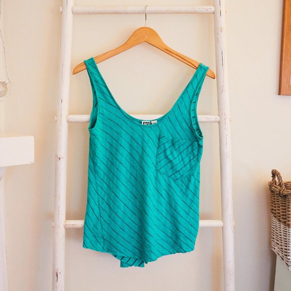 Roxy Teal Striped Tank - Picture 1 of 2